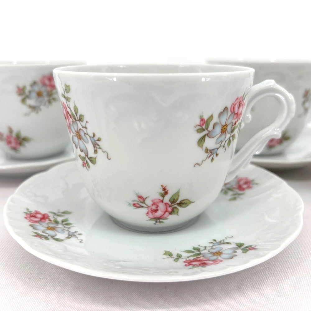 Princess House Rose Garden Fine Porcelain Tea Cup Saucer Set 4 Vintage 1988 NIB